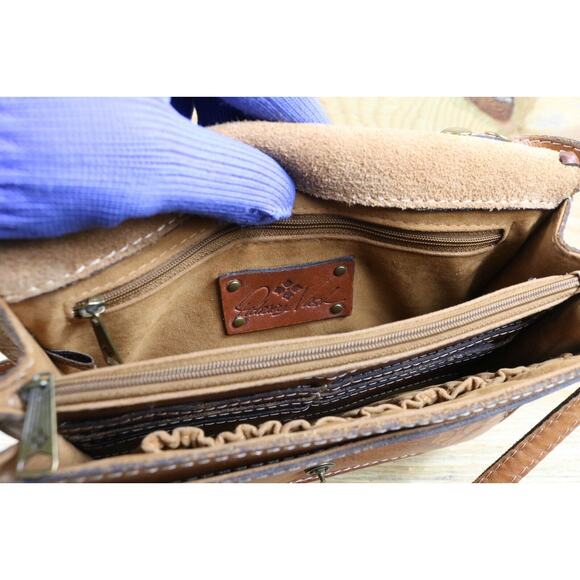 Patricia Nash Handbag Crossbody Tooled Rose Brown Italian Leather Lanza No Clasp - Picture 7 of 14